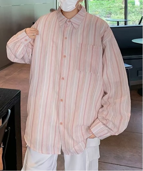 DOUBLE STEAL(ダブルスティール)の「DSマルチカラーストライプロングシャツ(シャツ/ブラウス・メンズ・ピンク/ブルー・X-LARGE/LARGE/MEDIUM)」の2枚目の写真