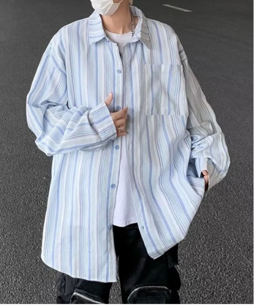DOUBLE STEAL(ダブルスティール)の「DSマルチカラーストライプロングシャツ(シャツ/ブラウス・メンズ・ピンク/ブルー・X-LARGE/LARGE/MEDIUM)」の1枚目の写真