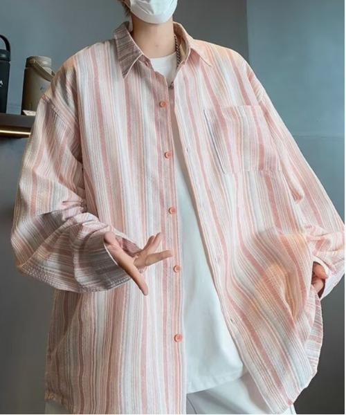 DOUBLE STEAL(ダブルスティール)の「DSマルチカラーストライプロングシャツ(シャツ/ブラウス・メンズ・ピンク/ブルー・X-LARGE/LARGE/MEDIUM)」の3枚目の写真