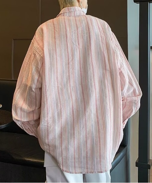 DOUBLE STEAL(ダブルスティール)の「DSマルチカラーストライプロングシャツ(シャツ/ブラウス・メンズ・ピンク/ブルー・X-LARGE/LARGE/MEDIUM)」の4枚目の写真