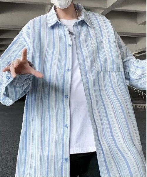 DOUBLE STEAL(ダブルスティール)の「DSマルチカラーストライプロングシャツ(シャツ/ブラウス・メンズ・ピンク/ブルー・X-LARGE/LARGE/MEDIUM)」の5枚目の写真