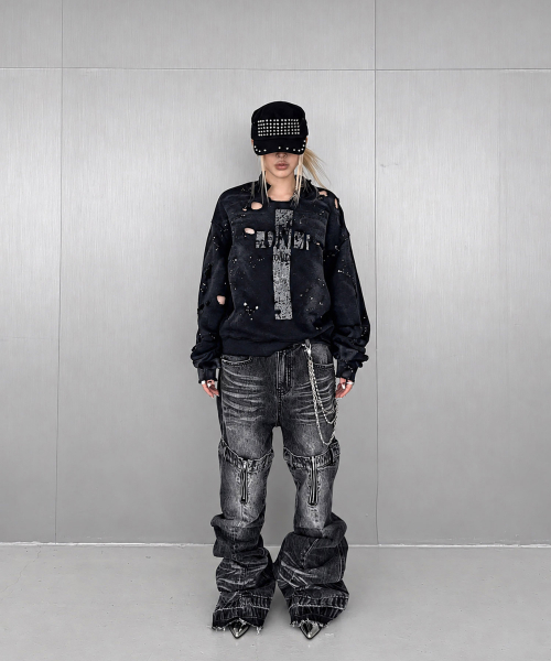 ROARINGRAD(ロアリングラド)の「クロスダメージスウェットシャツ グレー(スウェット・レディース・その他・MEDIUM/LARGE)」の2枚目の写真