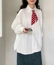 ドット柄タイ付き長袖シャツ