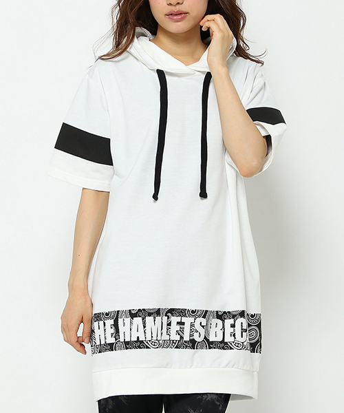 VENCEEXCHANGE(ヴァンスエクスチェンジ)の「ミニ裏毛ロゴパーカーチュニック (パーカー・レディース・オフホワイト/ブラック・MEDIUM)」の1枚目の写真