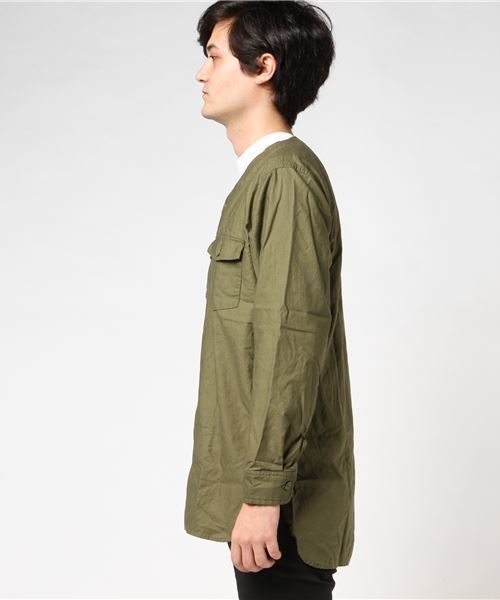 WEGO（ウィゴー）の「WEGO/ミリタリーノーカラーコート（ノーカラージャケット・メンズ・カーキ・MEDIUM/LARGE）」の6枚目の写真