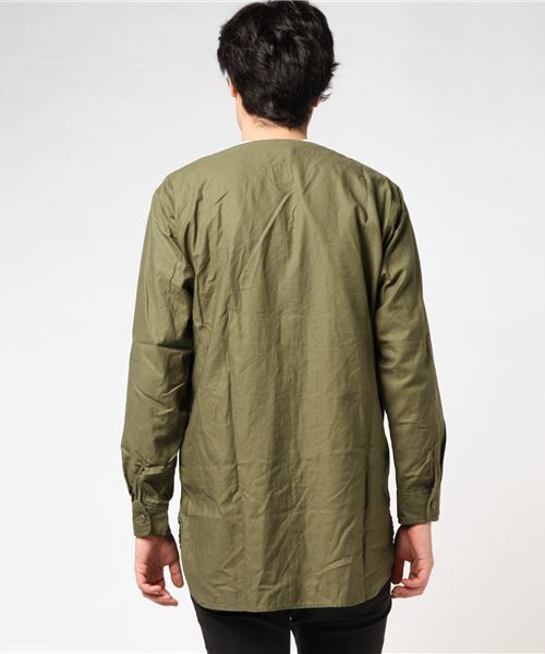 WEGO（ウィゴー）の「WEGO/ミリタリーノーカラーコート（ノーカラージャケット・メンズ・カーキ・MEDIUM/LARGE）」の9枚目の写真