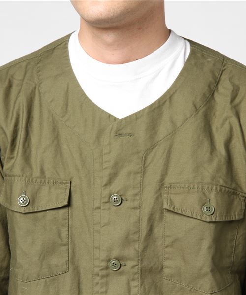 WEGO（ウィゴー）の「WEGO/ミリタリーノーカラーコート（ノーカラージャケット・メンズ・カーキ・MEDIUM/LARGE）」の8枚目の写真