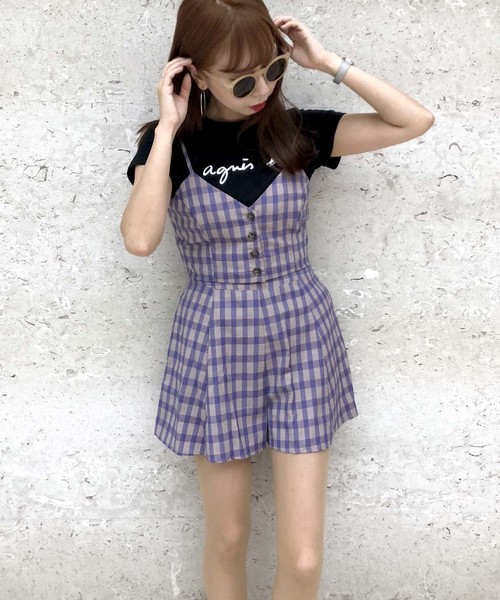 archives（アルシーヴ）の「【SETUPにも】コーデクロップドチェックキャミ（シャツ/ブラウス・レディース・ベージュ/ネイビー/ブルー・MEDIUM）」の2枚目の写真