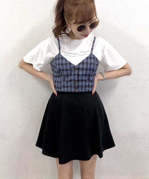 archives（アルシーヴ）の「【SETUPにも】コーデクロップドチェックキャミ（シャツ/ブラウス・レディース・ベージュ/ネイビー/ブルー・MEDIUM）」の3枚目の写真