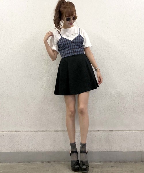 archives（アルシーヴ）の「【SETUPにも】コーデクロップドチェックキャミ（シャツ/ブラウス・レディース・ベージュ/ネイビー/ブルー・MEDIUM）」の4枚目の写真