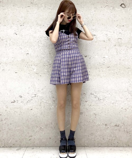 archives（アルシーヴ）の「【SETUPにも】コーデクロップドチェックキャミ（シャツ/ブラウス・レディース・ベージュ/ネイビー/ブルー・MEDIUM）」の5枚目の写真