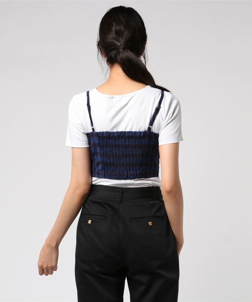 archives（アルシーヴ）の「【SETUPにも】コーデクロップドチェックキャミ（シャツ/ブラウス・レディース・ベージュ/ネイビー/ブルー・MEDIUM）」の7枚目の写真