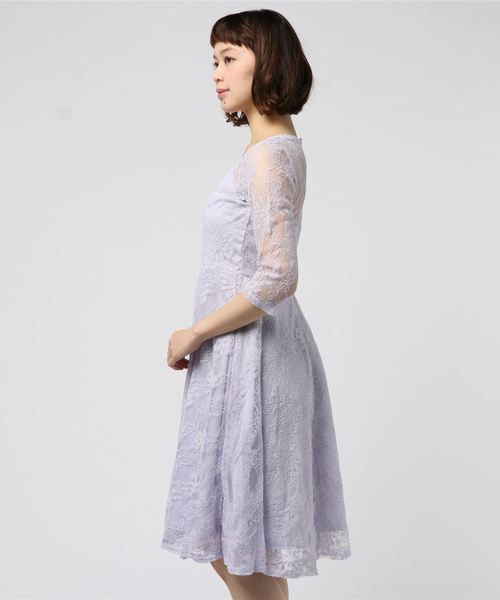 STYLEBLOCK（スタイルブロック）の「ラメ入り総フラワーレース７分袖Aラインパーティードレス（ドレス・レディース・ブルーグリーン/ラベンダー/ピンク・S/M/L）」の4枚目の写真