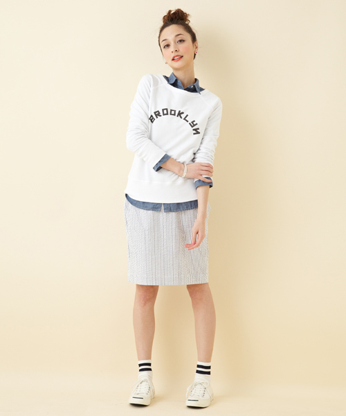 green label relaxing（グリーンレーベルリラクシング）の「GC USA ガーゼ ウラケ プリント POスウェット（スウェット・レディース・オフホワイト/グレー/ネイビー・フリー）」の13枚目の写真