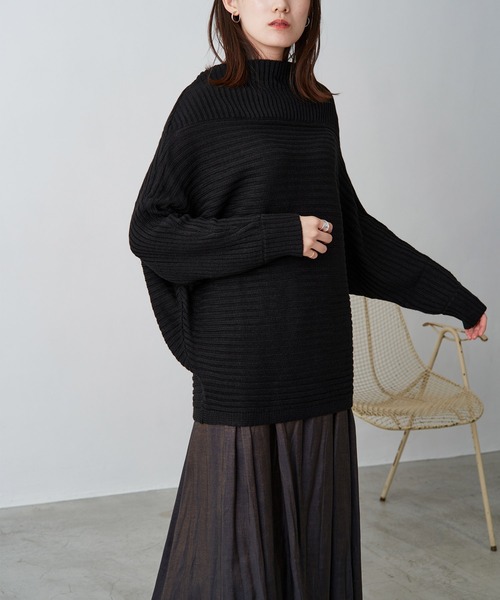 Chaco closet（チャコ クローゼット）の「リラクシングドルマンスリーブリブニットプルオーバー（ニット/セーター・レディース・ブラック/ベージュ/パープル/グレー/オフホワイト/ピンク・FREE）」の2枚目の写真