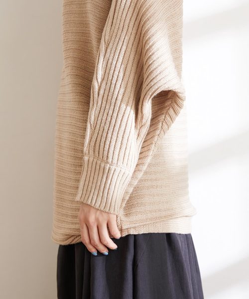 Chaco closet（チャコ クローゼット）の「リラクシングドルマンスリーブリブニットプルオーバー（ニット/セーター・レディース・ブラック/ベージュ/パープル/グレー/オフホワイト/ピンク・FREE）」の14枚目の写真