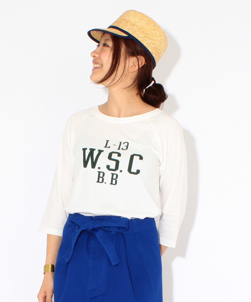 BEAMS BOY（ビームスボーイ）の「BEAMS BOY / カレッジプリント ラグラン7分袖 14SS**（Tシャツ/カットソー・レディース・ホワイト/ブルー・ONE SIZE）」の2枚目の写真