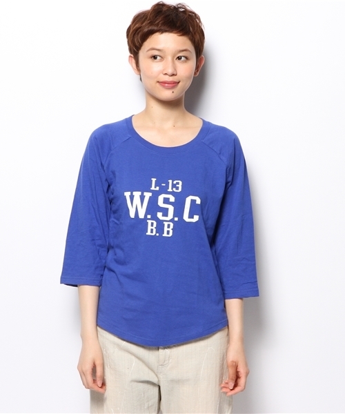 BEAMS BOY（ビームスボーイ）の「BEAMS BOY / カレッジプリント ラグラン7分袖 14SS**（Tシャツ/カットソー・レディース・ホワイト/ブルー・ONE SIZE）」の6枚目の写真