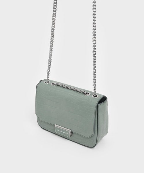 CHARLES & KEITH（チャールズ & キース）の「クロックエフェクト ストラクチャードクロスボディバッグ / Croc-Effect Structured Crossbody Bag（ショルダーバッグ・レディース・ベージュ/ブラック/スモークピンク/セージグリーン・S）」の14枚目の写真