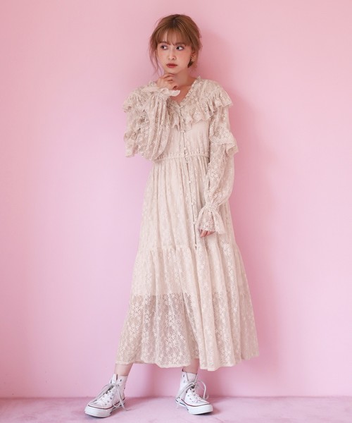 one after another NICE CLAUP(ワンアフターアナザーナイスクラップ)の「【Vacation trip】vintageレースガウンワンピース(ワンピース・レディース・アイボリー/モカ・FREE)」の3枚目の写真