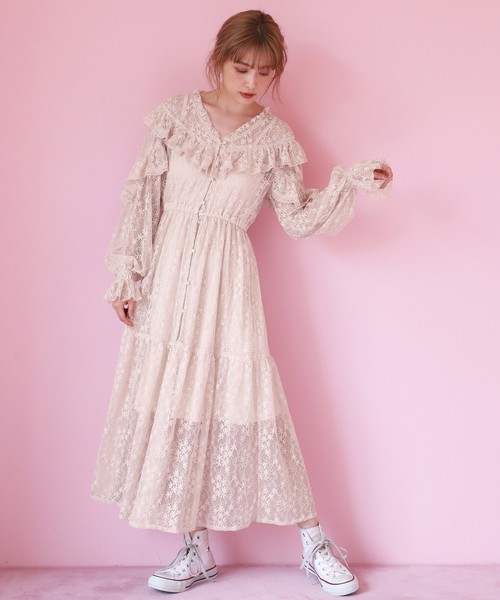 one after another NICE CLAUP(ワンアフターアナザーナイスクラップ)の「【Vacation trip】vintageレースガウンワンピース(ワンピース・レディース・アイボリー/モカ・FREE)」の5枚目の写真