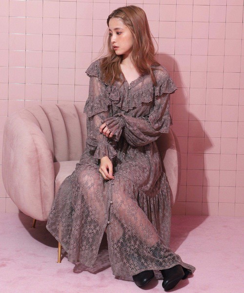 one after another NICE CLAUP(ワンアフターアナザーナイスクラップ)の「【Vacation trip】vintageレースガウンワンピース(ワンピース・レディース・アイボリー/モカ・FREE)」の9枚目の写真