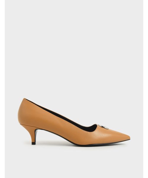 CHARLES & KEITH(チャールズ & キース)の「ストライプボタンディテール キトゥンヒールパンプス / Striped Button Detail Kitten Heel Pumps(パンプス・レディース・ブラック/ダークブルー/ブラウン系その他3・22.5cm/23cm/23.5cm/24.5cm/25cm/25.5cm)」の3枚目の写真