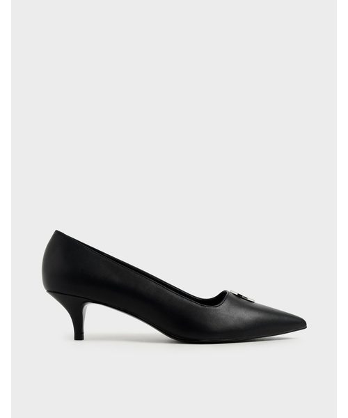 CHARLES & KEITH(チャールズ & キース)の「ストライプボタンディテール キトゥンヒールパンプス / Striped Button Detail Kitten Heel Pumps(パンプス・レディース・ブラック/ダークブルー/ブラウン系その他3・22.5cm/23cm/23.5cm/24.5cm/25cm/25.5cm)」の2枚目の写真