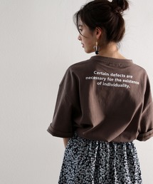 バックプリント空紡糸クルーネック無地ロング丈ビッグTシャツ(半端袖)