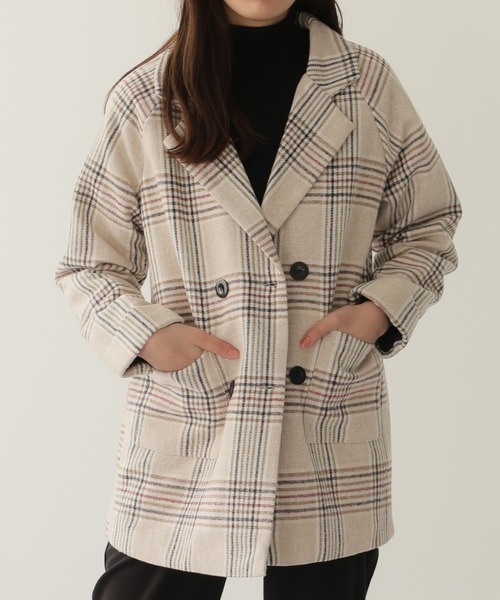Girly Doll(ガーリードール)の「BIGシルエットチェックチェスターコート(チェスターコート・レディース・キャメル/ベージュ/グレー/ブルー・S/M/XL/L)」の1枚目の写真