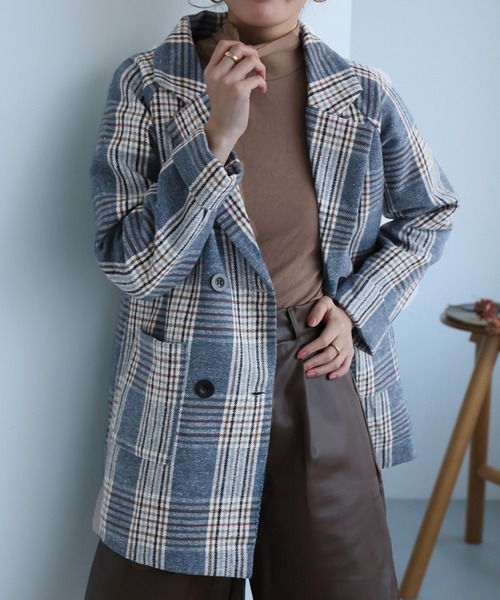 Girly Doll(ガーリードール)の「BIGシルエットチェックチェスターコート(チェスターコート・レディース・キャメル/ベージュ/グレー/ブルー・S/M/XL/L)」の3枚目の写真