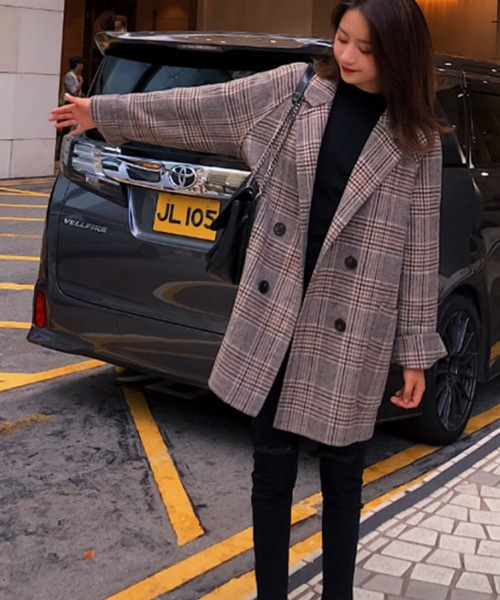 Girly Doll(ガーリードール)の「BIGシルエットチェックチェスターコート(チェスターコート・レディース・キャメル/ベージュ/グレー/ブルー・S/M/XL/L)」の7枚目の写真