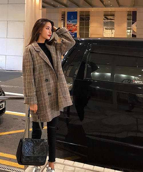 Girly Doll(ガーリードール)の「BIGシルエットチェックチェスターコート(チェスターコート・レディース・キャメル/ベージュ/グレー/ブルー・S/M/XL/L)」の9枚目の写真