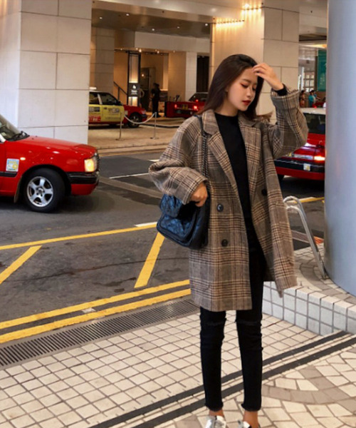 Girly Doll(ガーリードール)の「BIGシルエットチェックチェスターコート(チェスターコート・レディース・キャメル/ベージュ/グレー/ブルー・S/M/XL/L)」の10枚目の写真