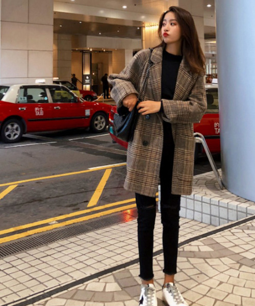 Girly Doll(ガーリードール)の「BIGシルエットチェックチェスターコート(チェスターコート・レディース・キャメル/ベージュ/グレー/ブルー・S/M/XL/L)」の11枚目の写真