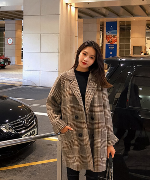 Girly Doll(ガーリードール)の「BIGシルエットチェックチェスターコート(チェスターコート・レディース・キャメル/ベージュ/グレー/ブルー・S/M/XL/L)」の12枚目の写真