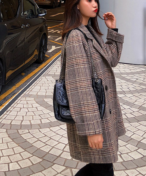 Girly Doll(ガーリードール)の「BIGシルエットチェックチェスターコート(チェスターコート・レディース・キャメル/ベージュ/グレー/ブルー・S/M/XL/L)」の14枚目の写真