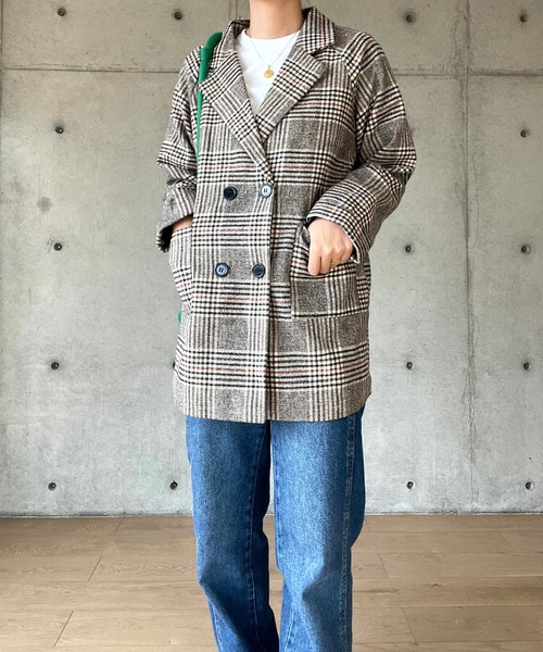 Girly Doll(ガーリードール)の「BIGシルエットチェックチェスターコート(チェスターコート・レディース・キャメル/ベージュ/グレー/ブルー・S/M/XL/L)」の22枚目の写真