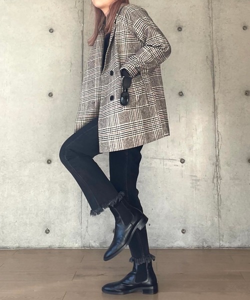 Girly Doll(ガーリードール)の「BIGシルエットチェックチェスターコート(チェスターコート・レディース・キャメル/ベージュ/グレー/ブルー・S/M/XL/L)」の18枚目の写真