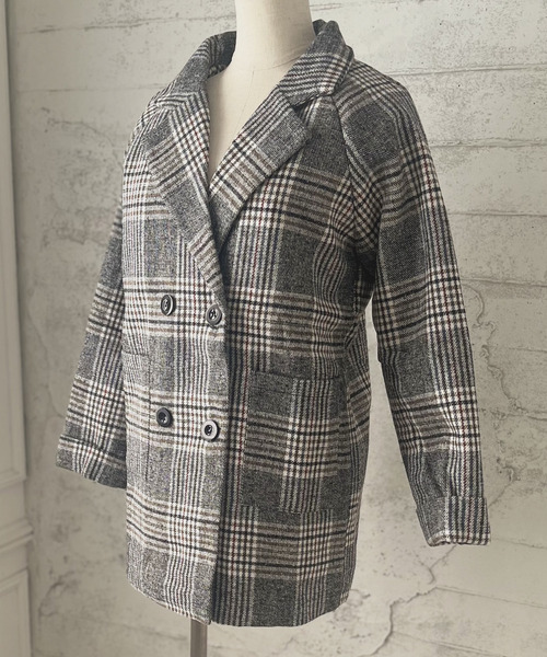 Girly Doll(ガーリードール)の「BIGシルエットチェックチェスターコート(チェスターコート・レディース・キャメル/ベージュ/グレー/ブルー・S/M/XL/L)」の6枚目の写真