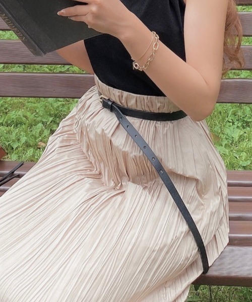 EIMY ISTOIRE（エイミーイストワール）の「Leather Narrow Belt（ベルト・レディース・ブラック/ベージュ/アイボリー・FREE）」の13枚目の写真