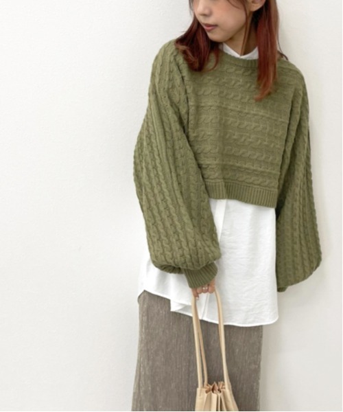 apres jour mignon（アプレジュールミニョン）の「ショートケーブルニット 【ZOZOTOWN限定アイテム】（ニット/セーター・レディース・カーキ/アイボリー/ブラック/ダークブルー・フリー/X-LARGE）」の3枚目の写真