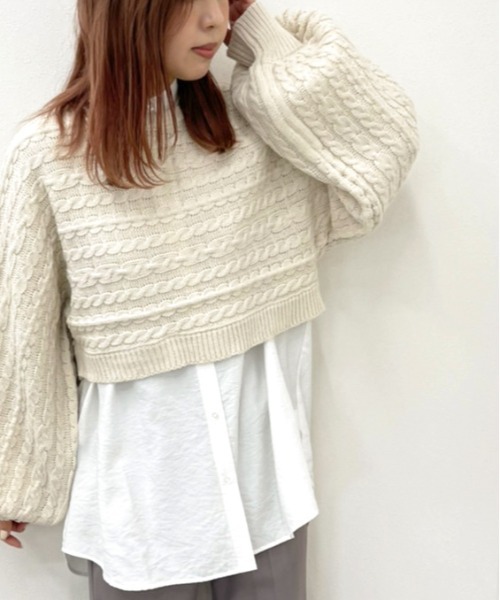 apres jour mignon（アプレジュールミニョン）の「ショートケーブルニット 【ZOZOTOWN限定アイテム】（ニット/セーター・レディース・カーキ/アイボリー/ブラック/ダークブルー・フリー/X-LARGE）」の2枚目の写真
