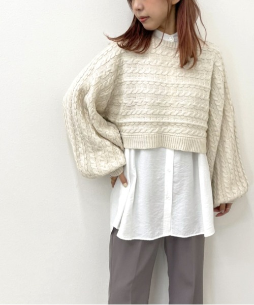 apres jour mignon（アプレジュールミニョン）の「ショートケーブルニット 【ZOZOTOWN限定アイテム】（ニット/セーター・レディース・カーキ/アイボリー/ブラック/ダークブルー・フリー/X-LARGE）」の7枚目の写真