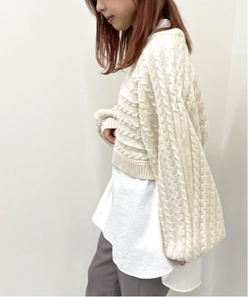 apres jour mignon（アプレジュールミニョン）の「ショートケーブルニット 【ZOZOTOWN限定アイテム】（ニット/セーター・レディース・カーキ/アイボリー/ブラック/ダークブルー・フリー/X-LARGE）」の11枚目の写真
