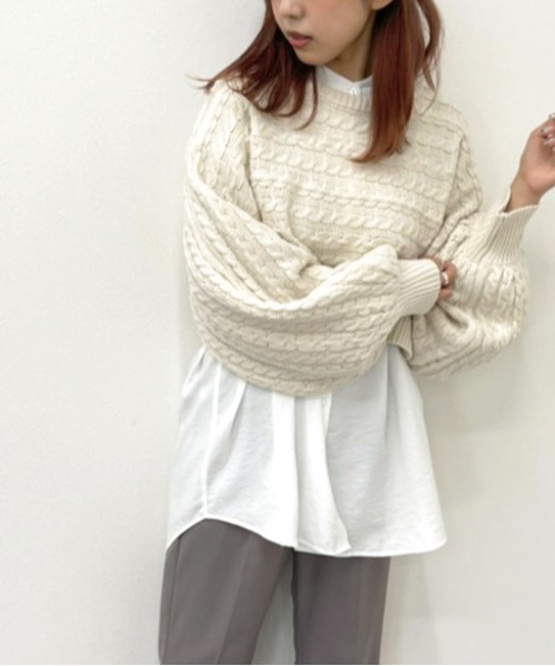 apres jour mignon（アプレジュールミニョン）の「ショートケーブルニット 【ZOZOTOWN限定アイテム】（ニット/セーター・レディース・カーキ/アイボリー/ブラック/ダークブルー・フリー/X-LARGE）」の6枚目の写真