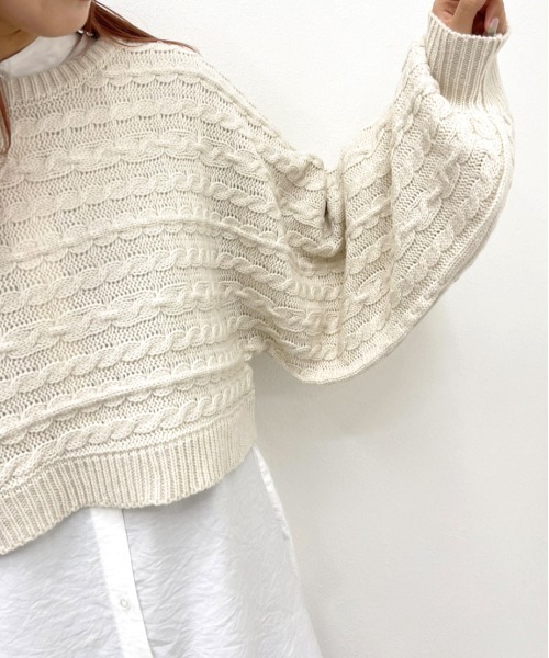 apres jour mignon（アプレジュールミニョン）の「ショートケーブルニット 【ZOZOTOWN限定アイテム】（ニット/セーター・レディース・カーキ/アイボリー/ブラック/ダークブルー・フリー/X-LARGE）」の10枚目の写真