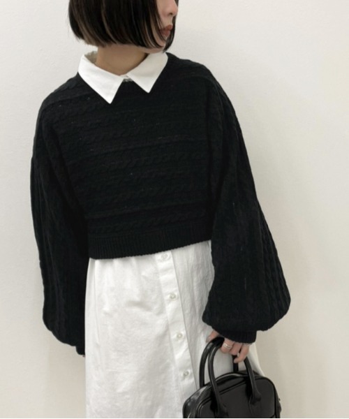 apres jour mignon（アプレジュールミニョン）の「ショートケーブルニット 【ZOZOTOWN限定アイテム】（ニット/セーター・レディース・カーキ/アイボリー/ブラック/ダークブルー・フリー/X-LARGE）」の16枚目の写真