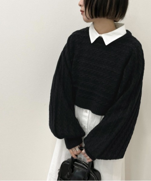 apres jour mignon（アプレジュールミニョン）の「ショートケーブルニット 【ZOZOTOWN限定アイテム】（ニット/セーター・レディース・カーキ/アイボリー/ブラック/ダークブルー・フリー/X-LARGE）」の18枚目の写真