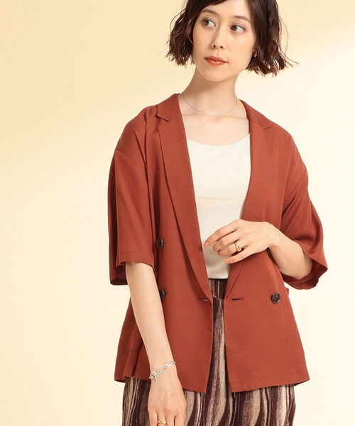 Ray BEAMS（レイビームス）の「Ray BEAMS / ベルテッド ハーフスリーブ ジャケット（テーラードジャケット・レディース・ダークブラウン/イエロー系その他5・ONE SIZE）」の5枚目の写真